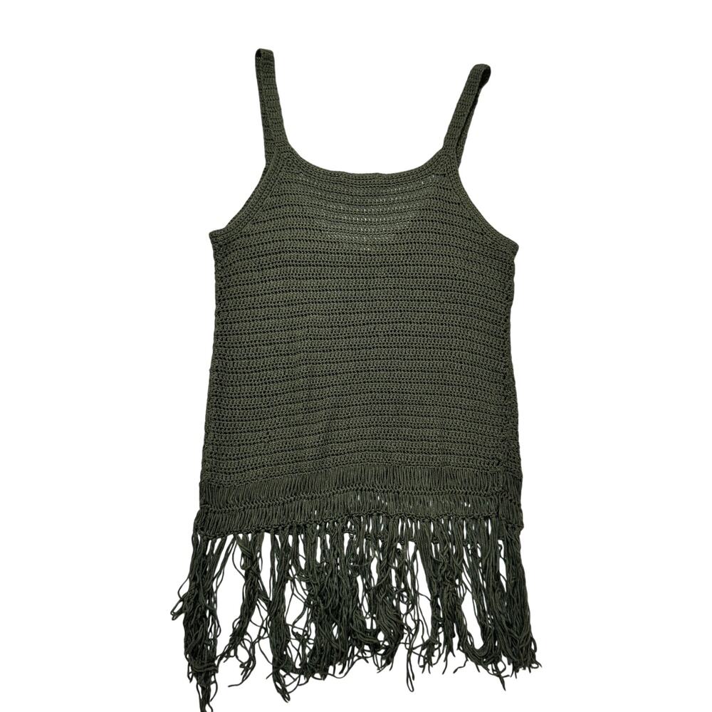 Crochet Fringe Tank Top Olive Green Women's Small Boho Festival St Patricks - Picture 2 of 11